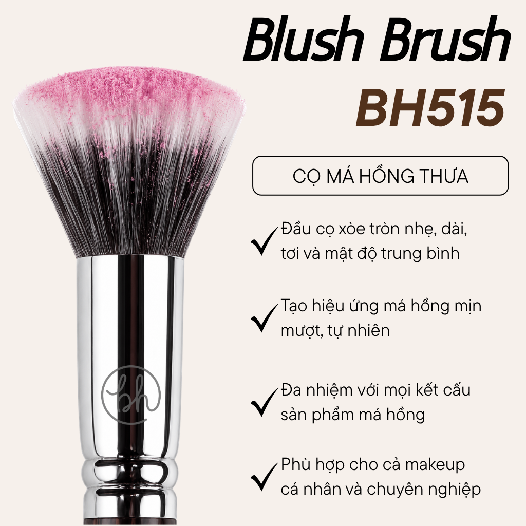 Cọ Má Hồng Đánh Nền Lông Thưa Tán Màu Tự Nhiên Bh Cosmetics Blush Brush BH515